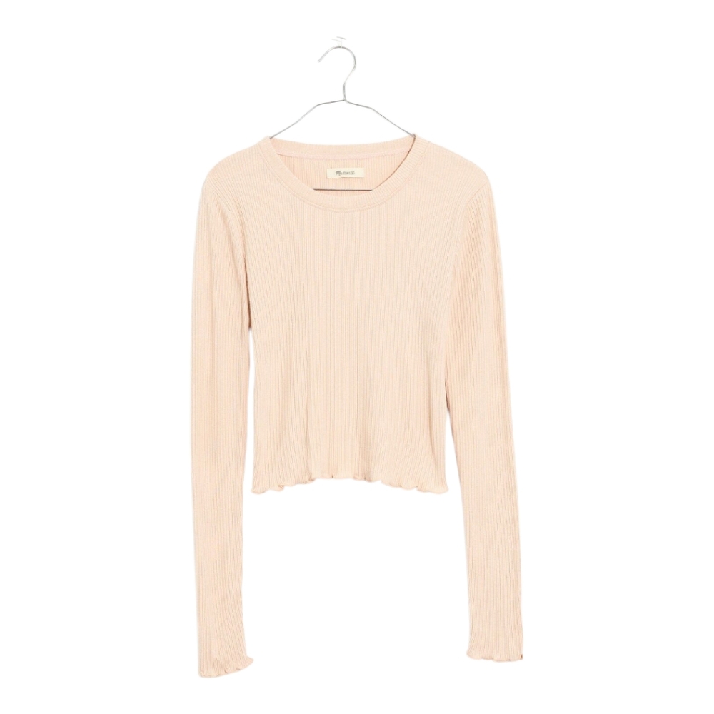 Madewell Ribbed Pajama Baby Tee Loungewear Size XL Avalon Pink Long Sleeve